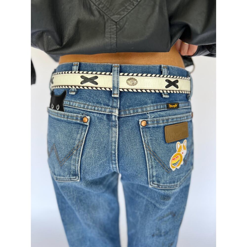 Vintage 80s Native American Belt  Unisex Western Leather Belt with Braided Trim
